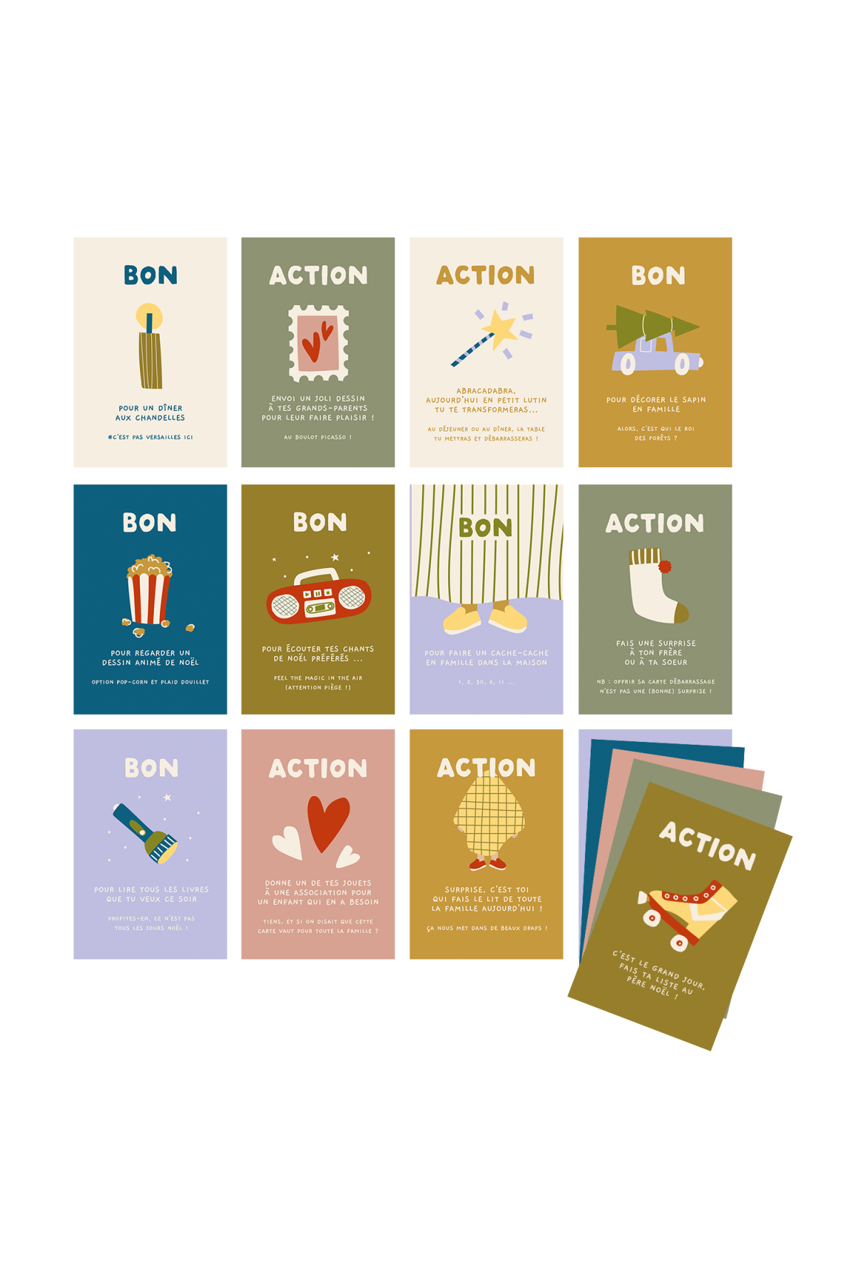 Bonitas tarjetas de actividades para el calendario de Adviento personalizado