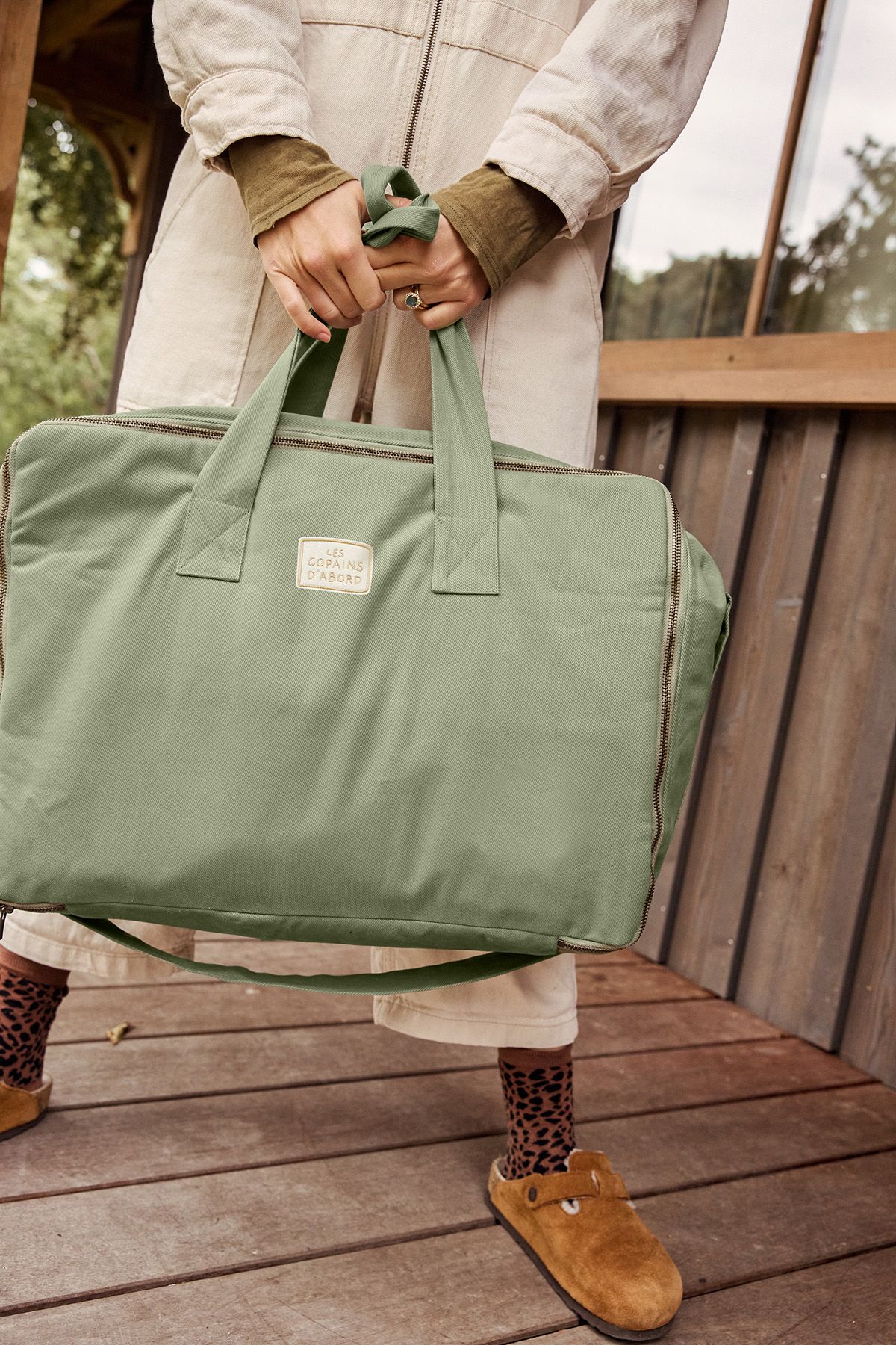 Gran maleta de algodón con cremallera personalizable - regalo de nacimiento para bebé
