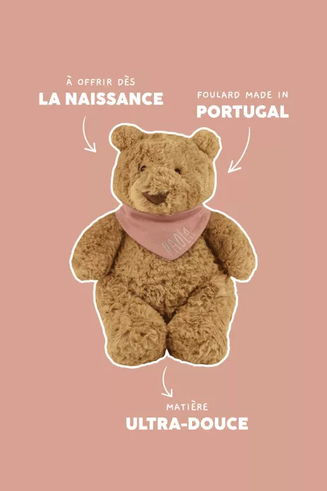 Muñeco de apego oso suavecito con pañuelo personalizado