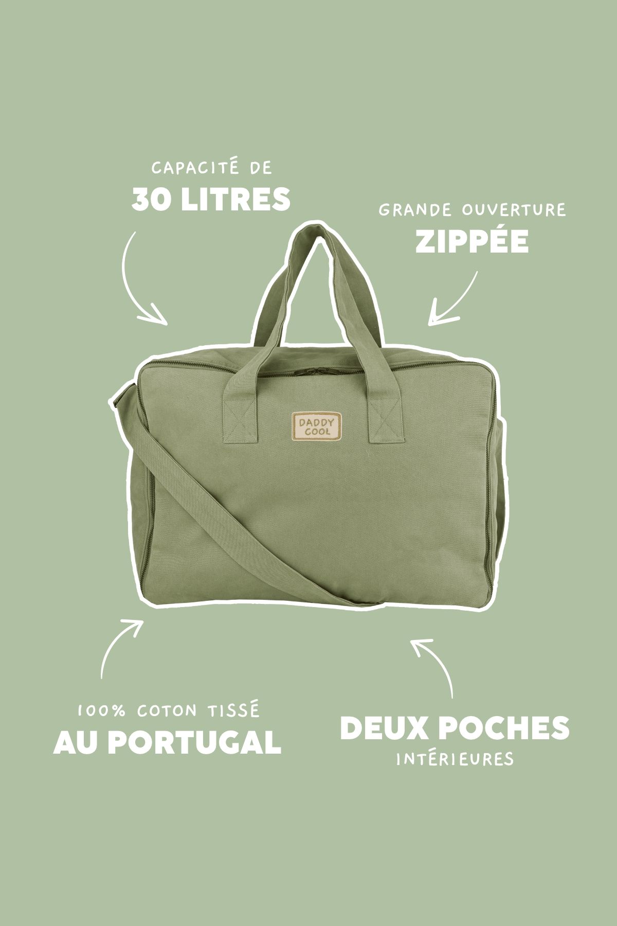 Maleta grande de algodón con cremallera personalizable - regalo de nacimiento bebé