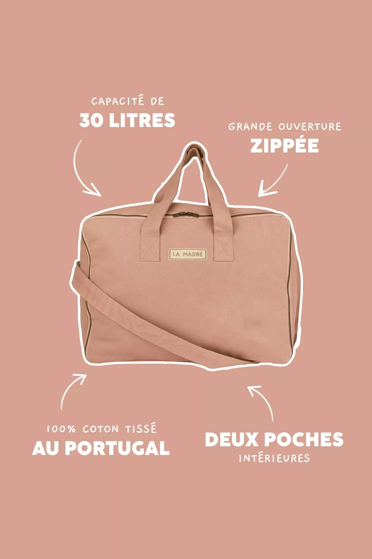 Maleta grande de algodón con cremallera personalizable - regalo de nacimiento bebé