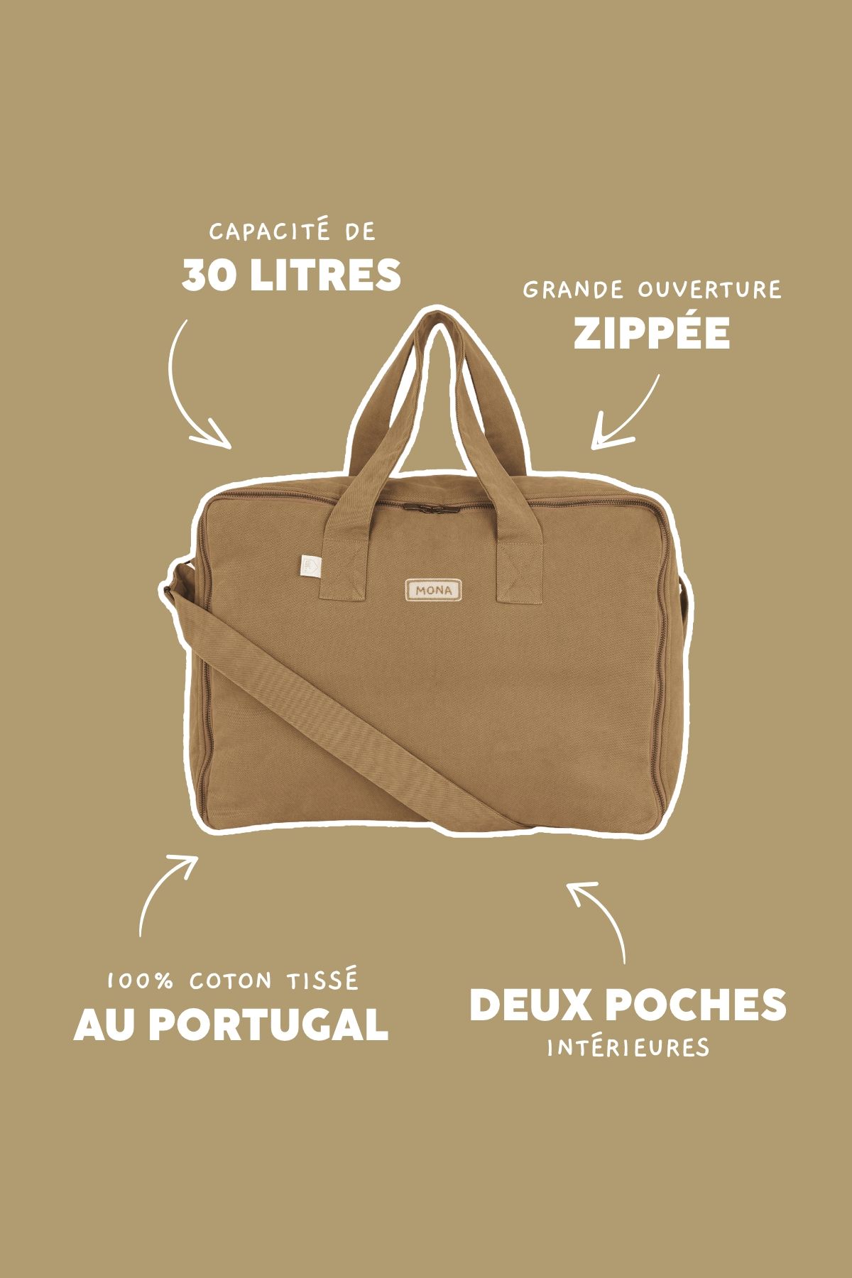 Maleta grande de algodón con cremallera personalizable - regalo de nacimiento bebé