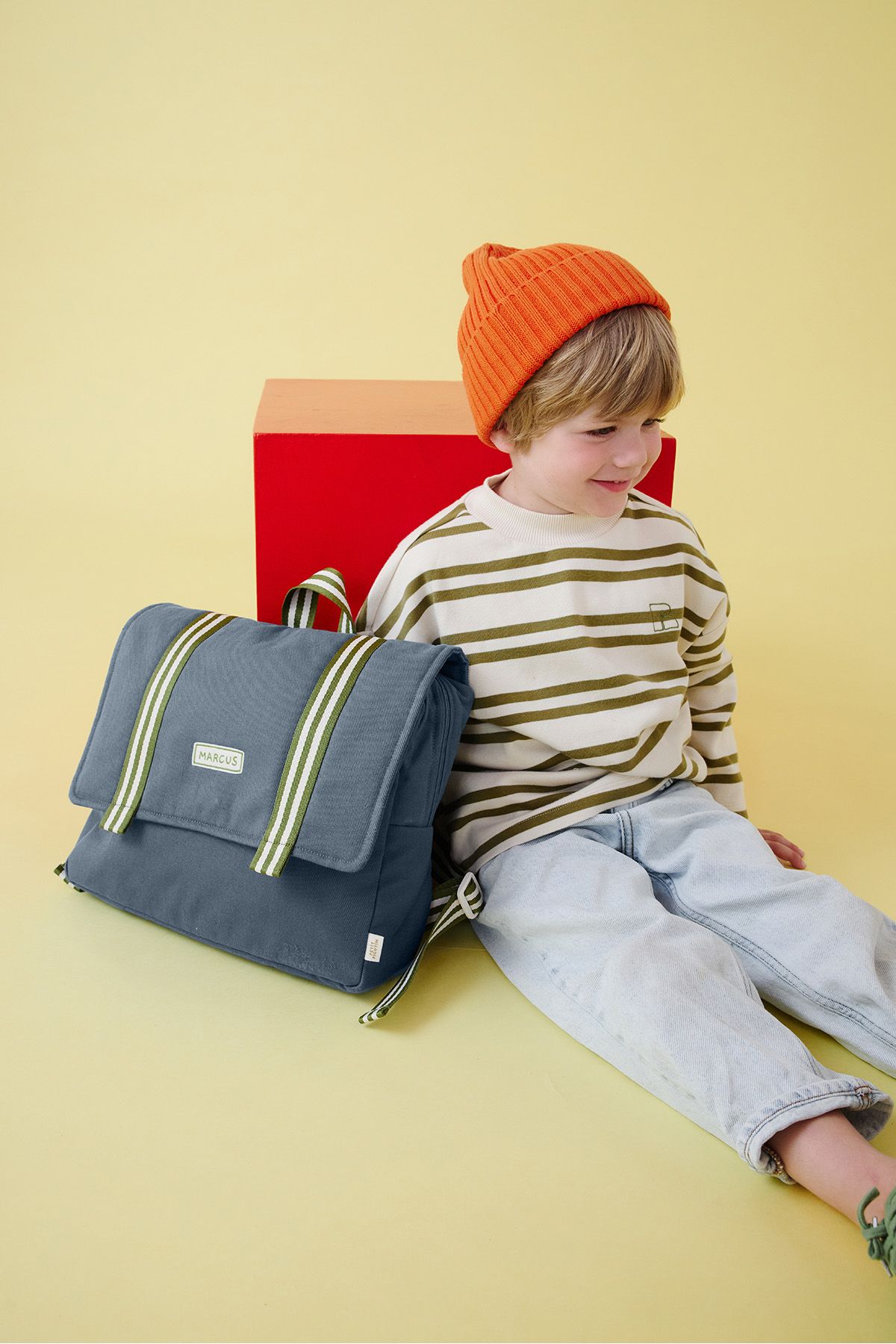 personalized preschool backpack for children with striped straps