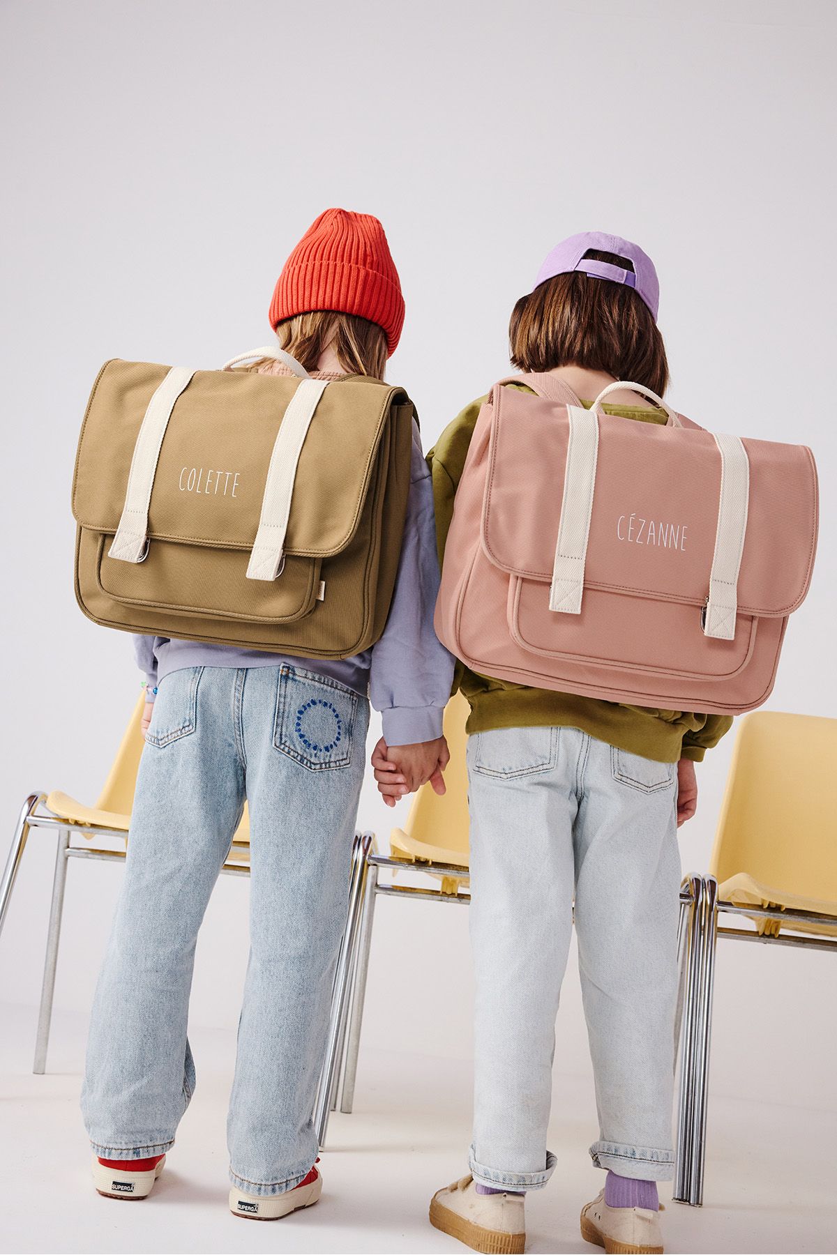 solid-colored elementary school backpack - rigid and customizable