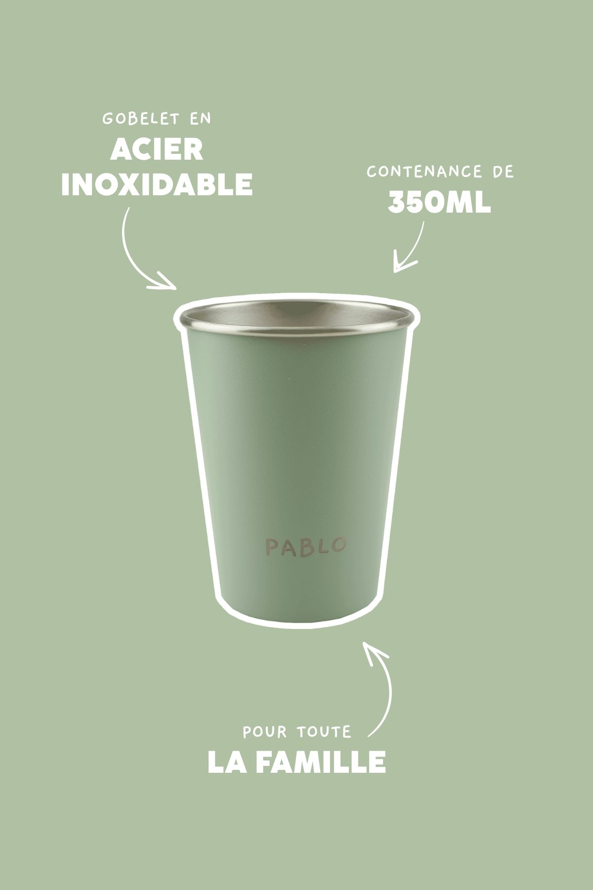 Vaso infantil de acero inoxidable personalizable