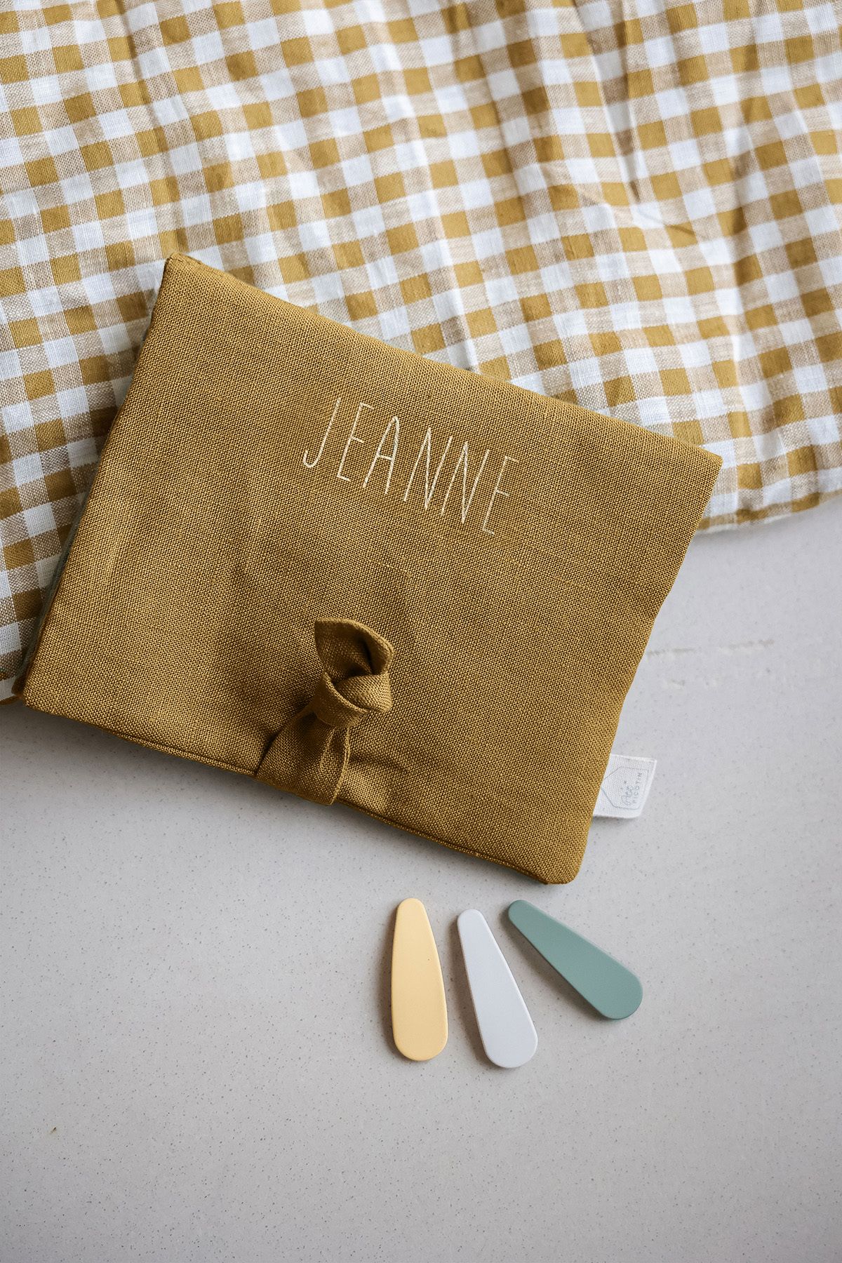 bonito portahorquillas de lino - idea de regalo para niña personalizable