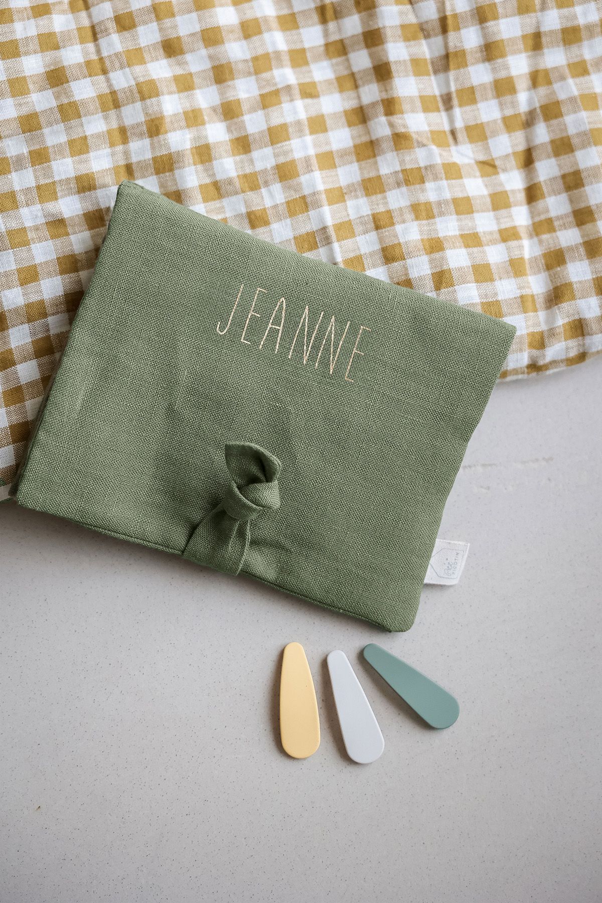 bonito portahorquillas de lino - idea de regalo para niña personalizable