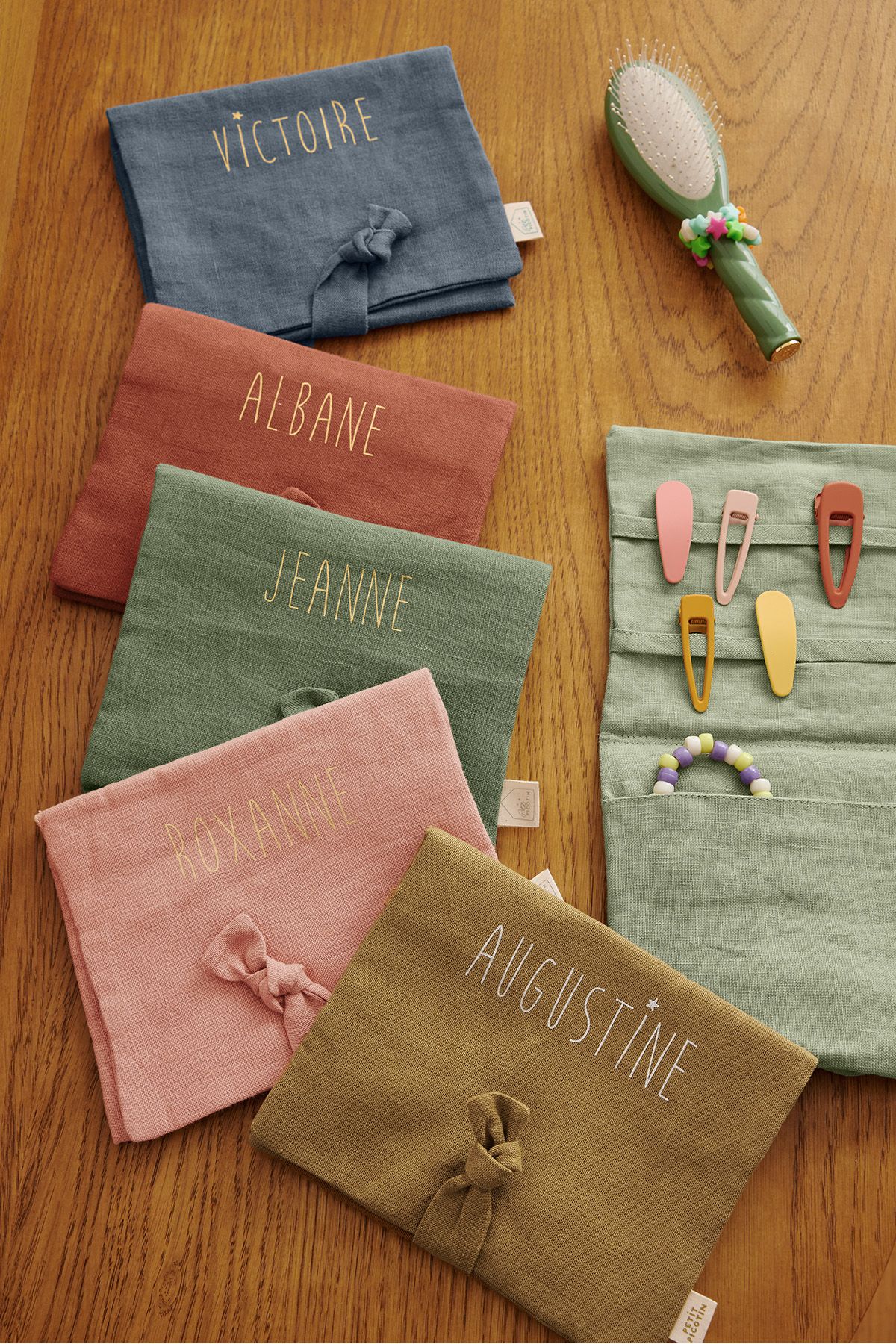 bonito portahorquillas de lino - idea de regalo para niña personalizable