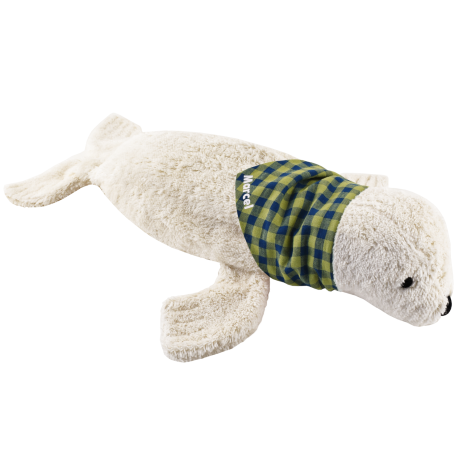 seal stuffed animal hot water bottle with personalized scarf