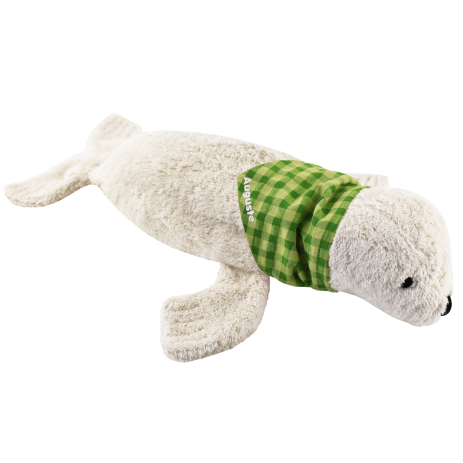 seal stuffed animal hot water bottle with personalized scarf