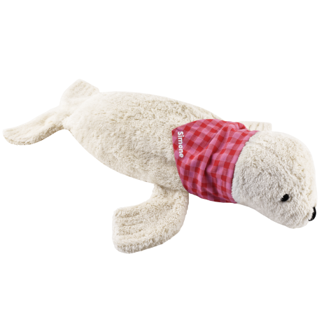 seal stuffed animal hot water bottle with personalized scarf