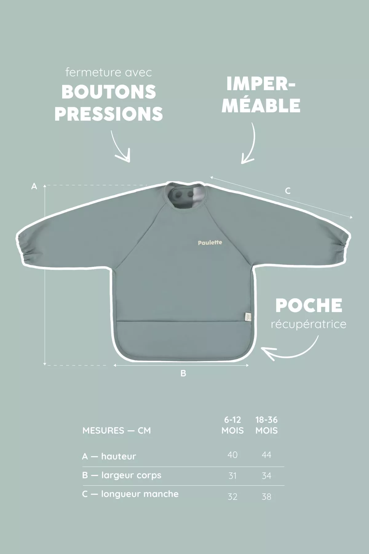 bavoir enduit à manches pour bébé personnalisable