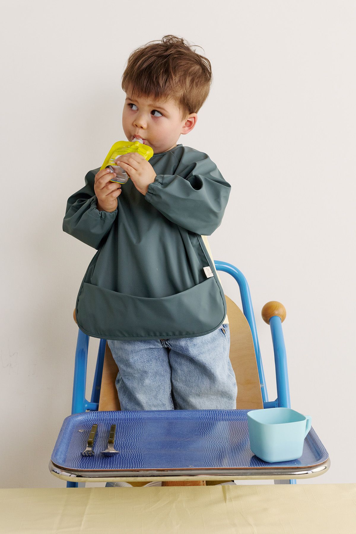 customizable long-sleeve coated bib for baby