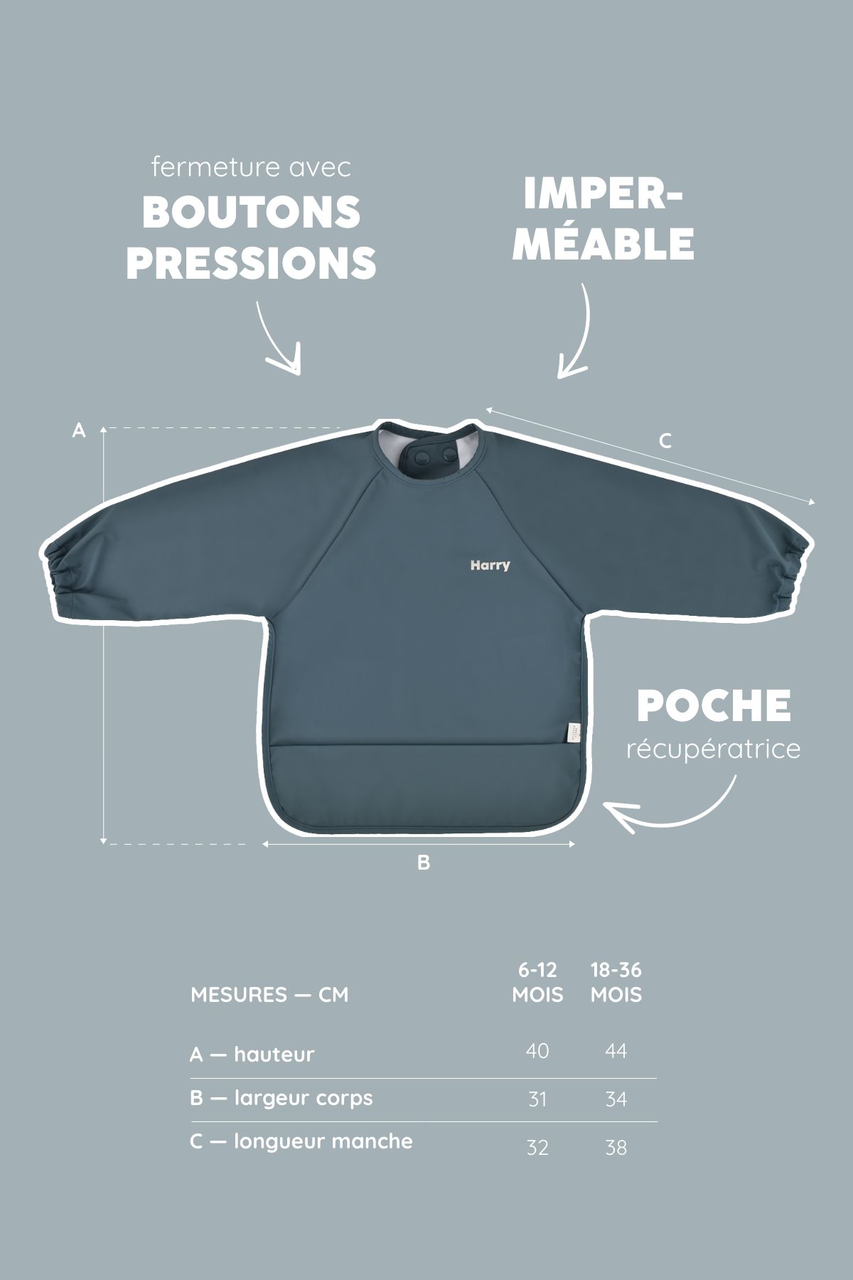 customizable long-sleeve coated bib for baby