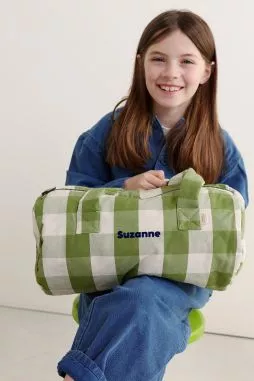 bolso bowling infantil de algodón a cuadros personalizable