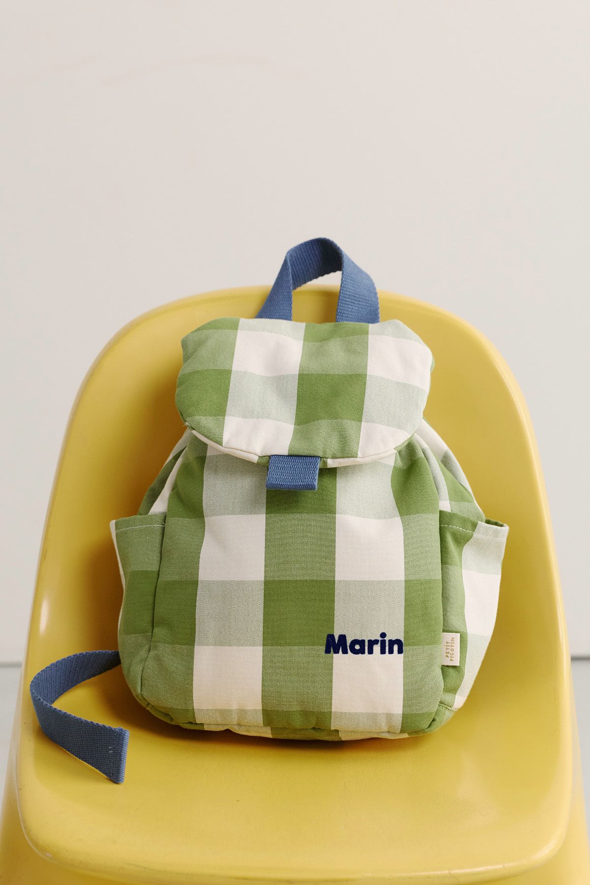 mochila infantil a cuadros de algodón y personalizable