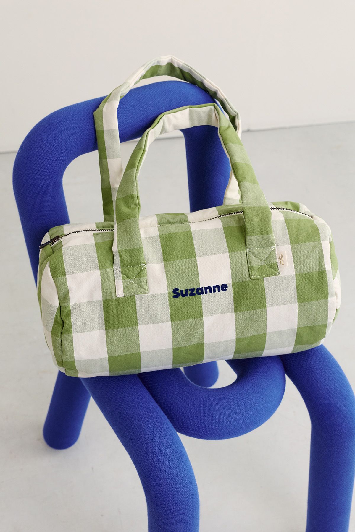 bolso bowling infantil de algodón a cuadros personalizable