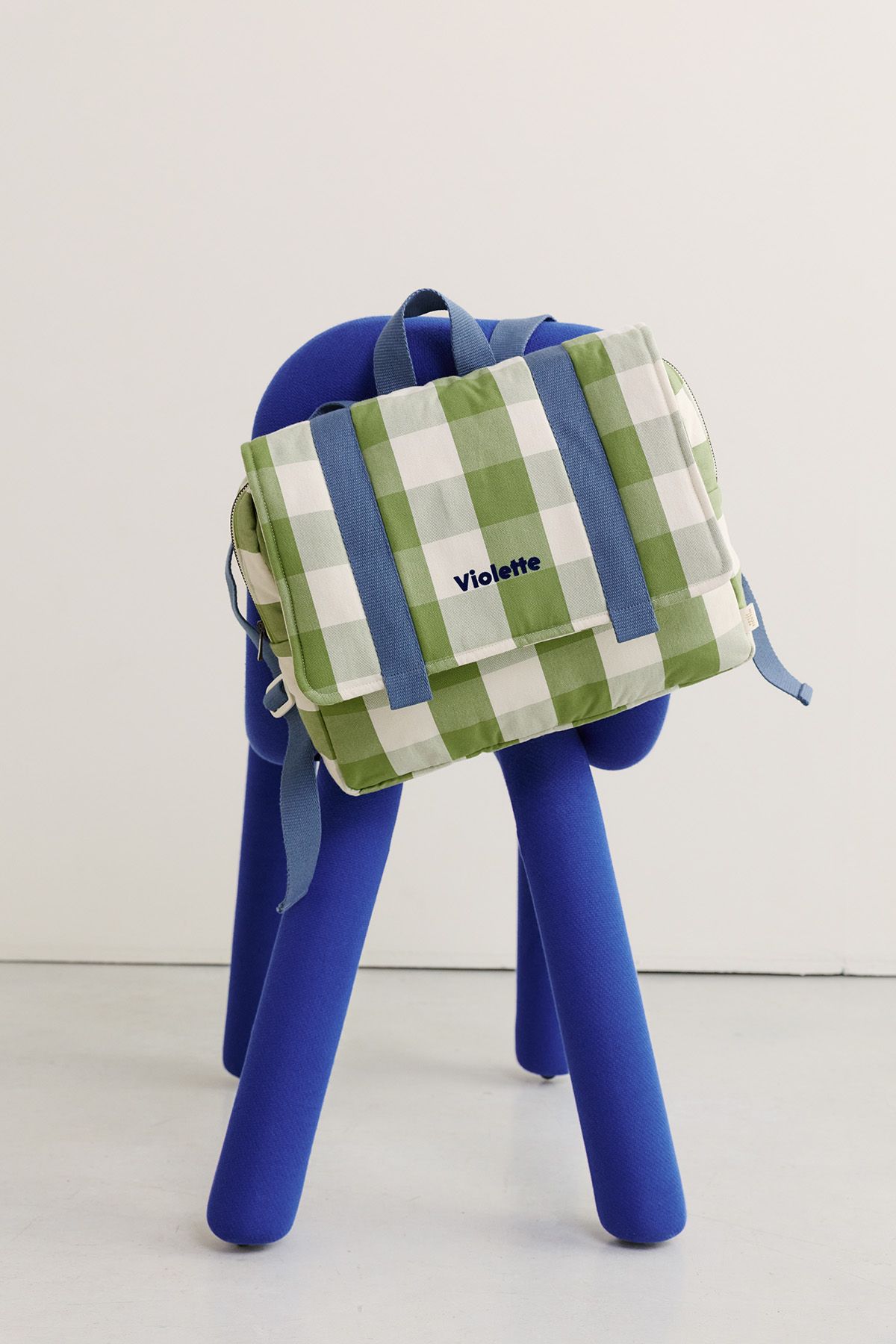 preschool backpack for children in checkered cotton, personalizable
