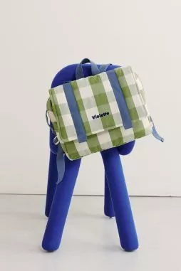 cartera escolar infantil de algodón a cuadros y personalizable