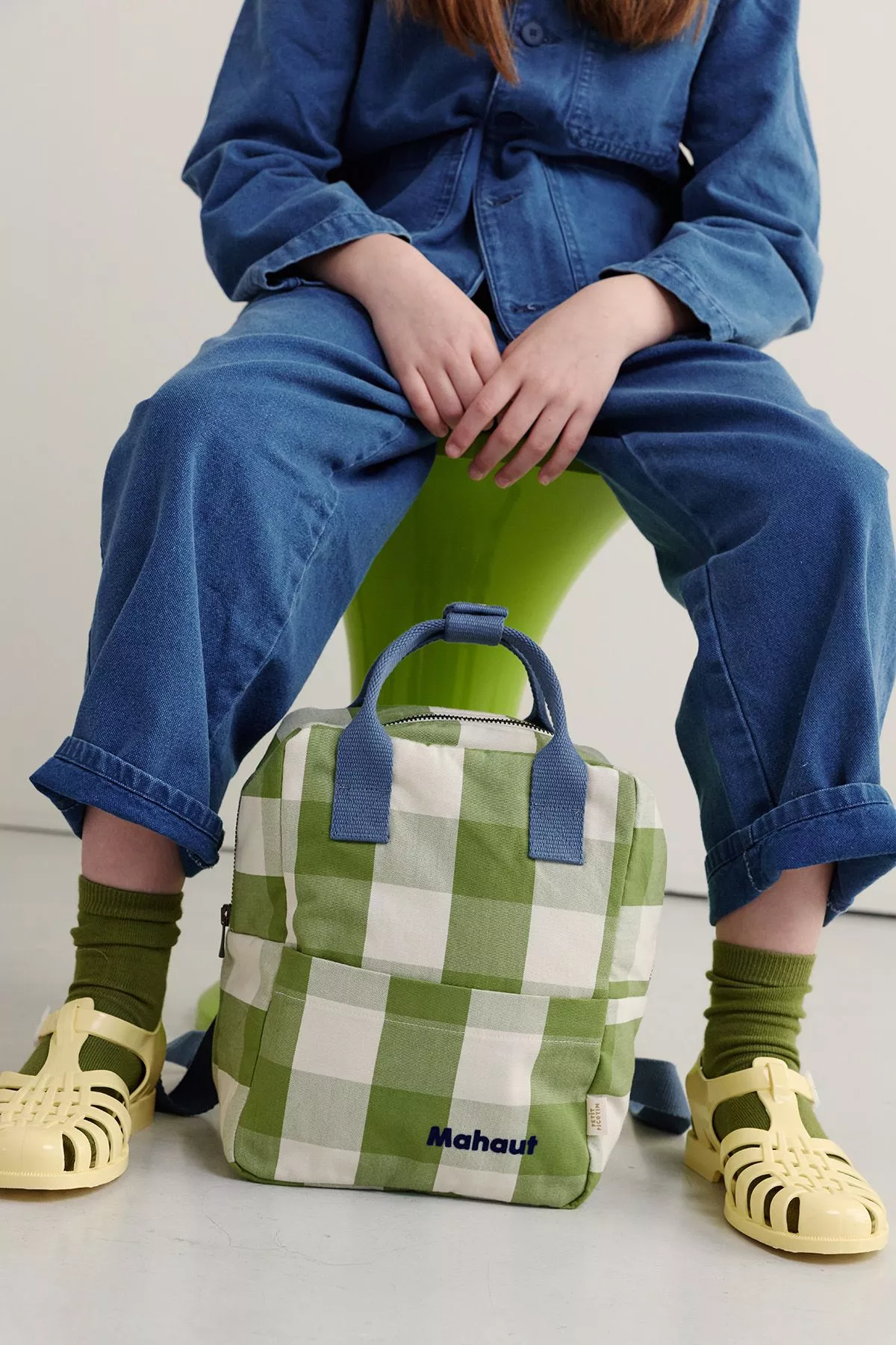 sac à dos enfant à carreaux en coton et personnalisable