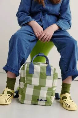 mochila infantil a cuadros de algodón y personalizable