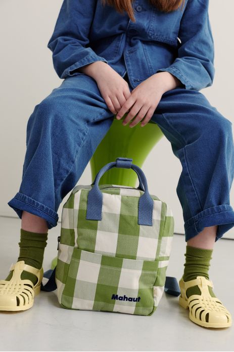 personalized checkered cotton backpack for kids