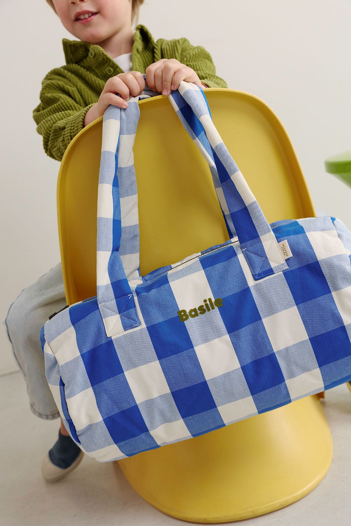 bolso bowling infantil de algodón a cuadros personalizable