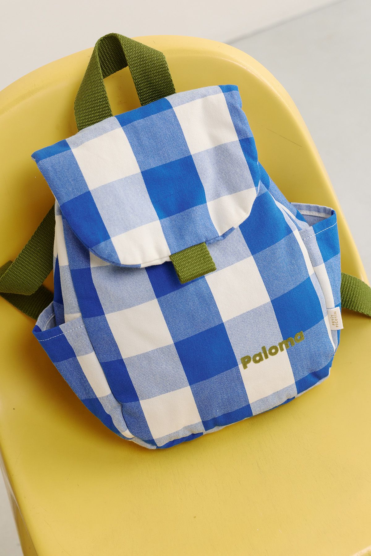 mochila infantil a cuadros de algodón personalizable