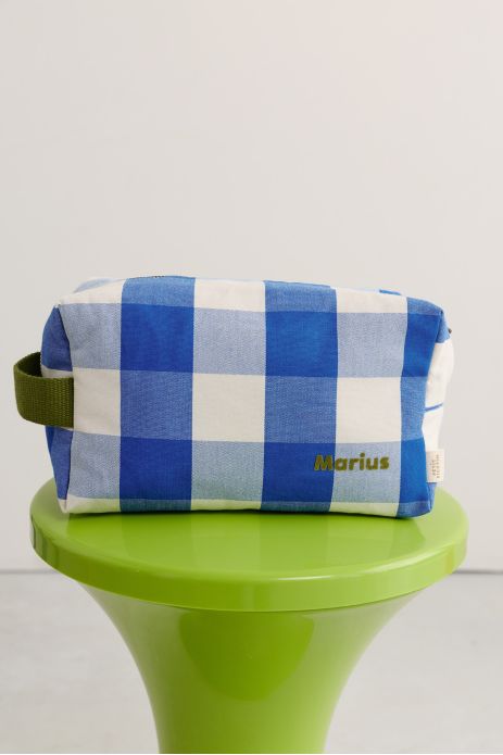 personalized checkered cotton toiletry bag