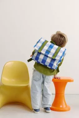 preschool backpack for kids in checkered cotton, personalizable