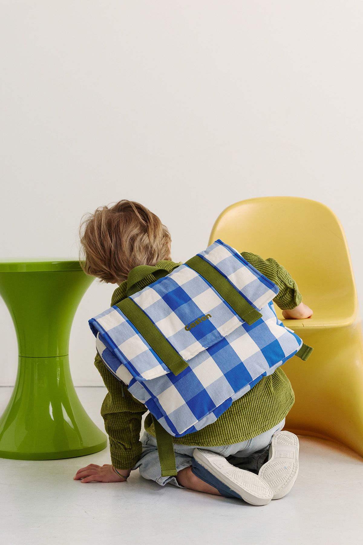 mochila escolar infantil de algodón a cuadros personalizable