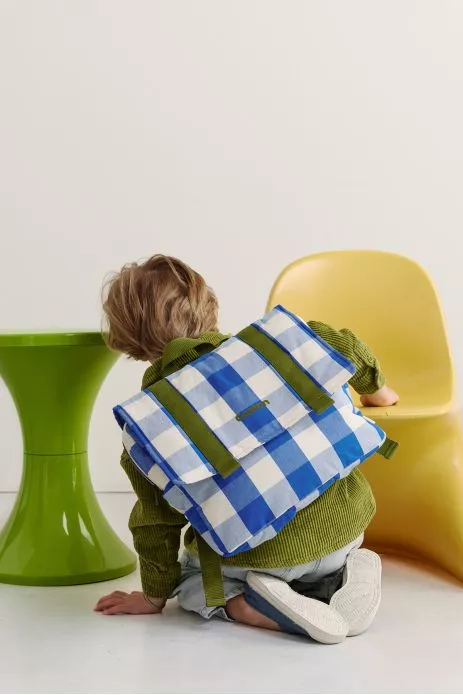 preschool backpack for children in checkered cotton, personalizable
