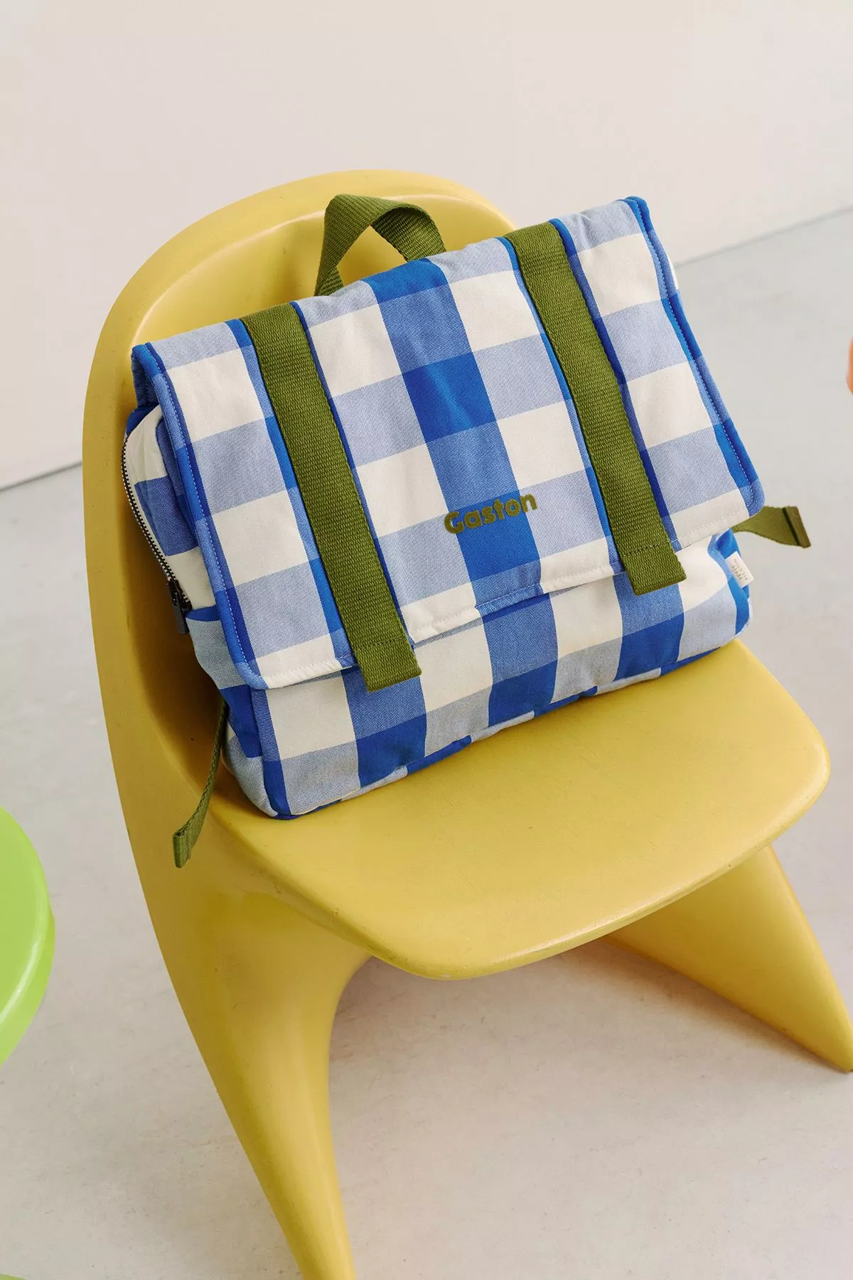 preschool backpack for children in checkered cotton, personalizable