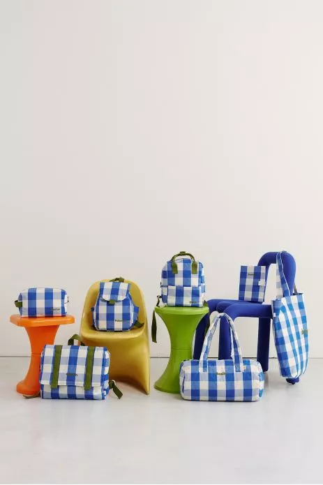 preschool backpack for children in checkered cotton, personalizable