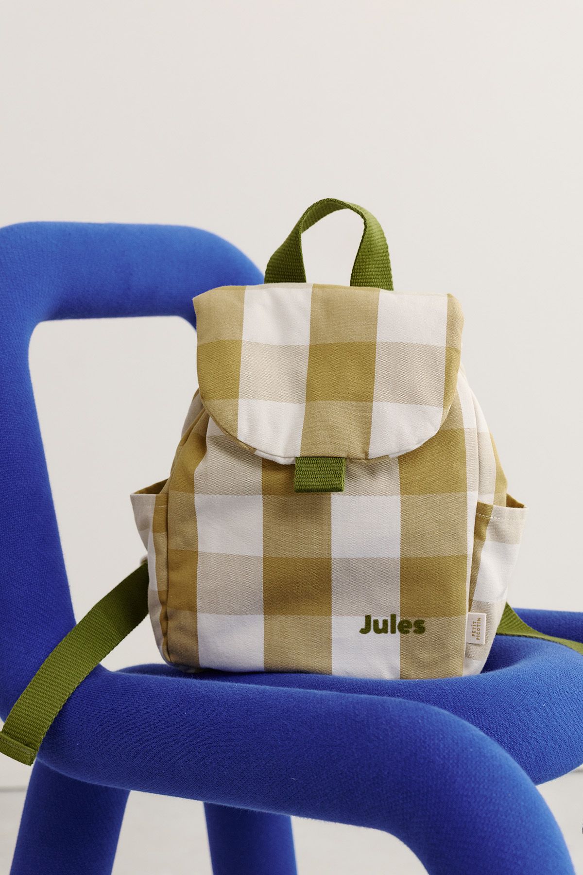 mochila infantil a cuadros de algodón y personalizable