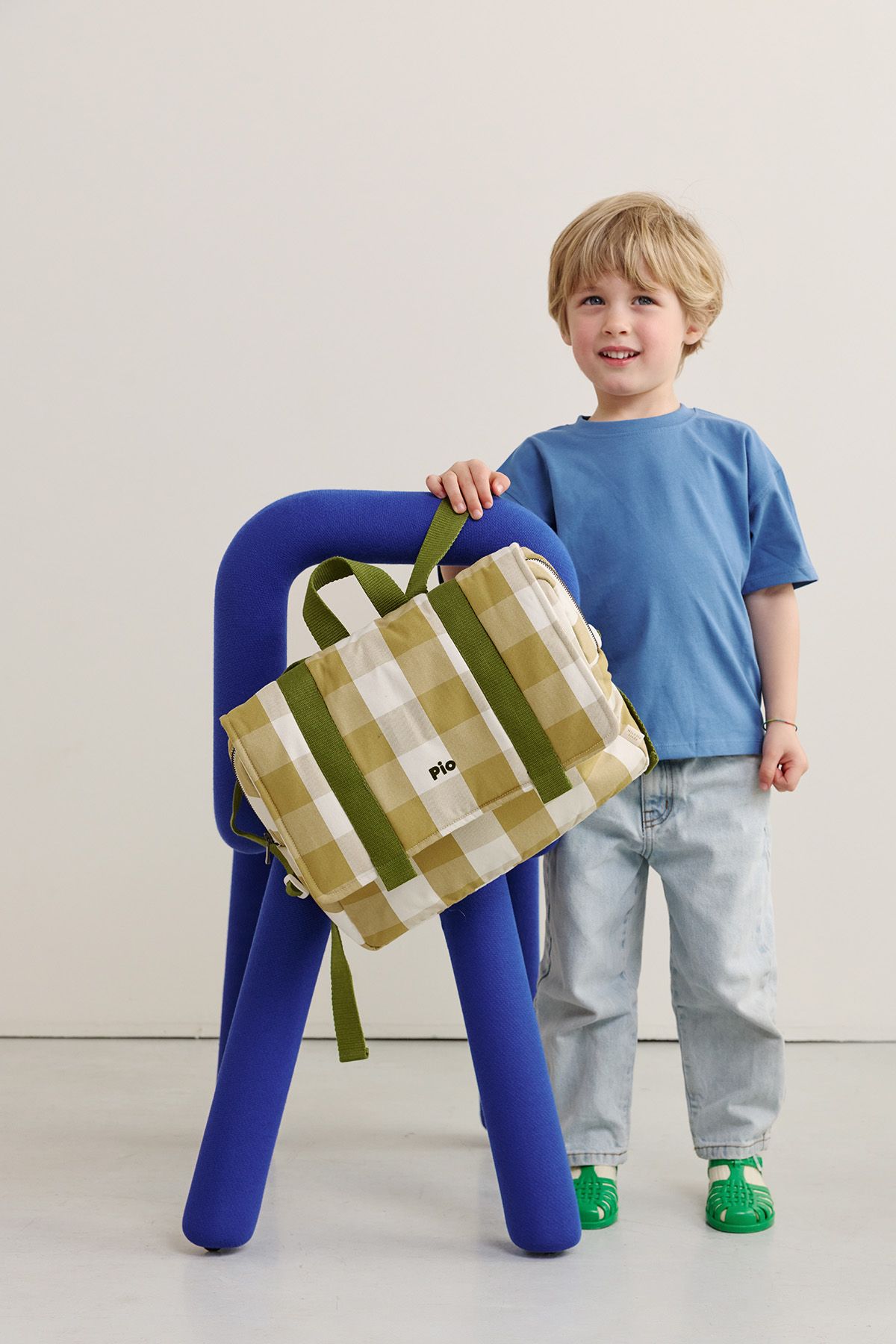 cartera escolar infantil de algodón a cuadros y personalizable