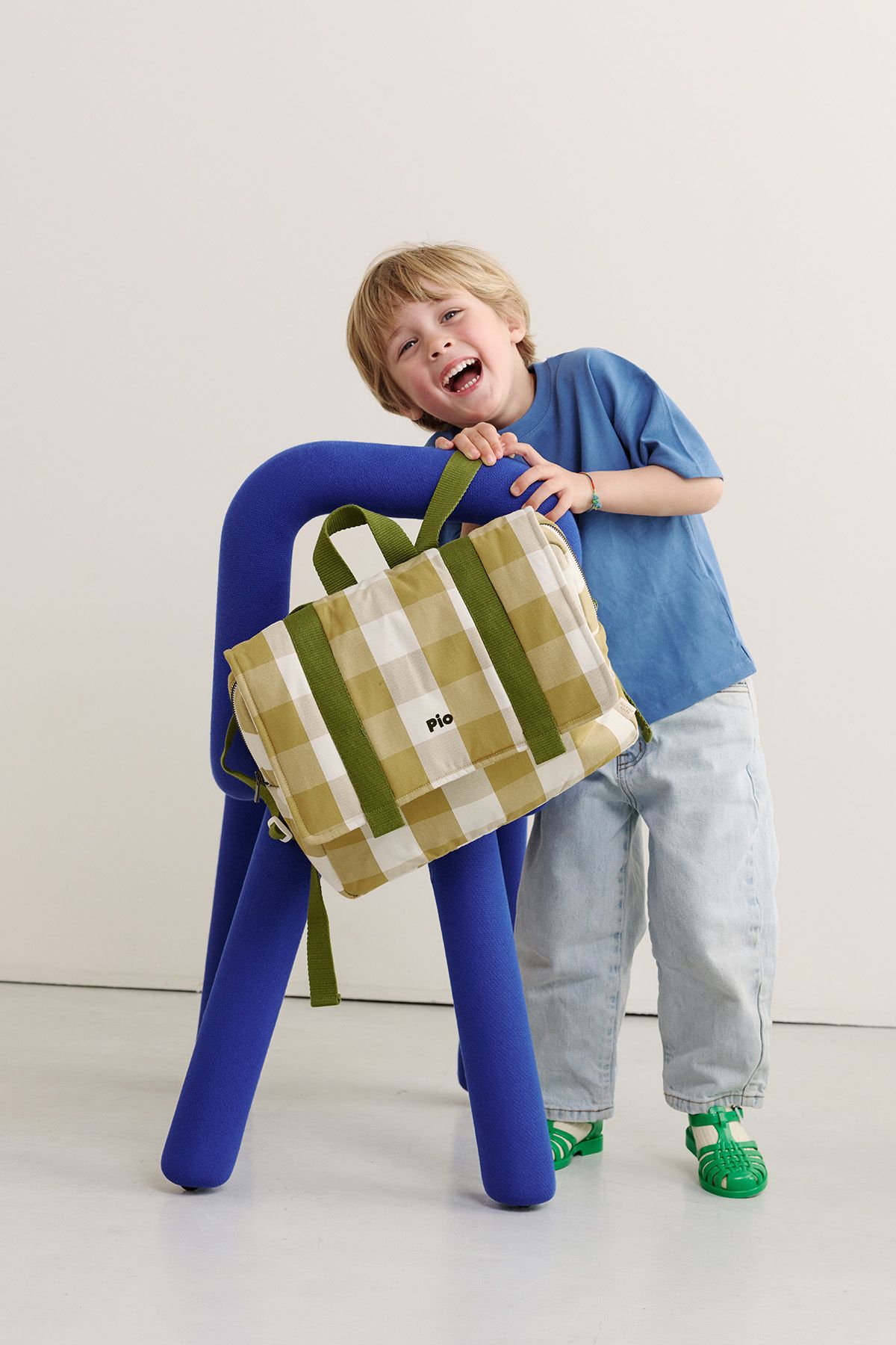 cartera escolar infantil de algodón a cuadros y personalizable