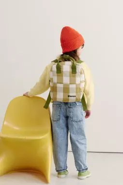 mochila infantil a cuadros de algodón y personalizable