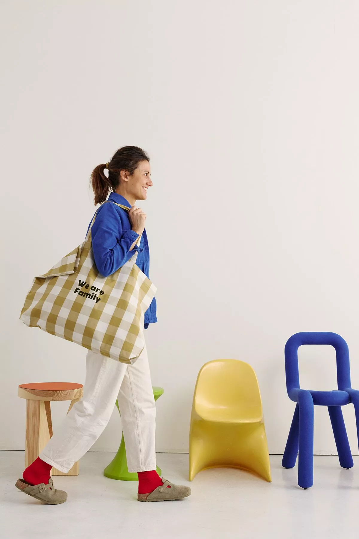 large personalizable checkered tote bag