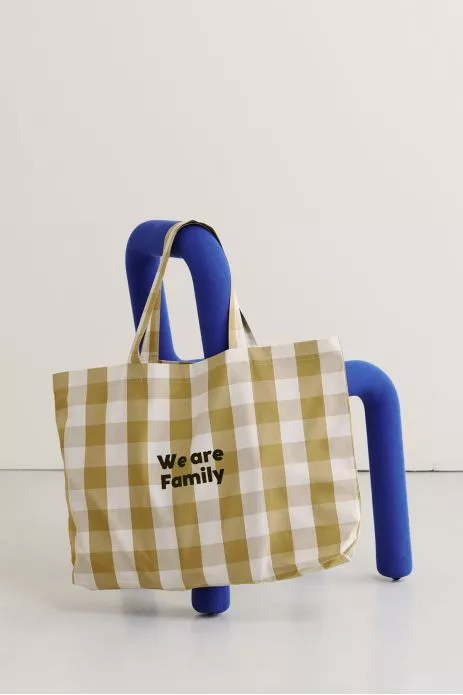 large personalizable checkered tote bag