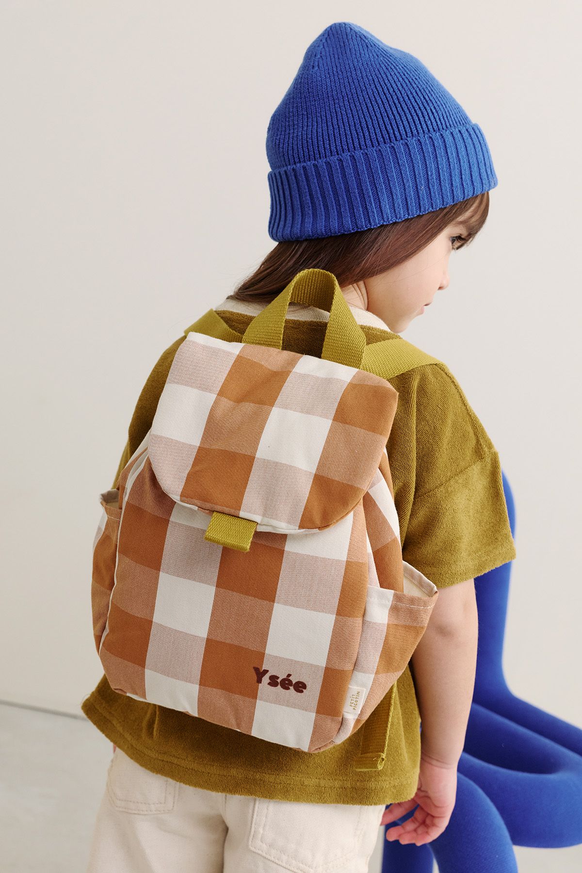 mochila infantil a cuadros de algodón y personalizable
