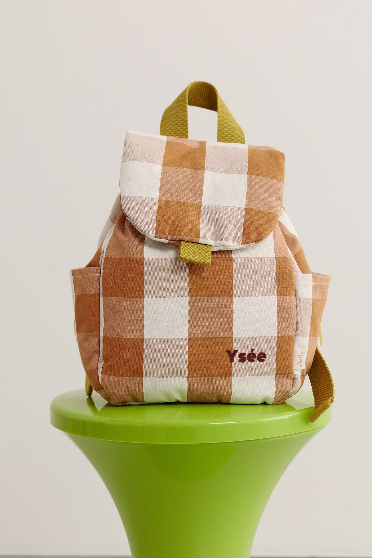mochila infantil a cuadros de algodón y personalizable