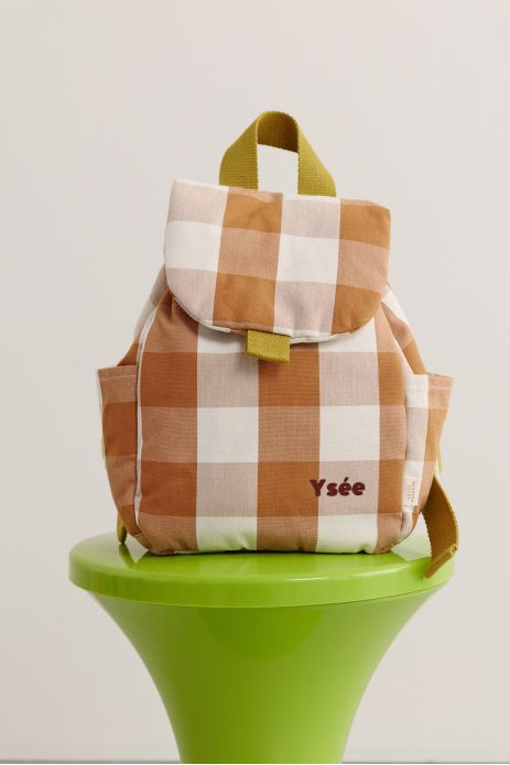 mochila infantil a cuadros de algodón y personalizable