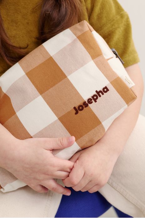 personalizable checkered cotton toiletry bag