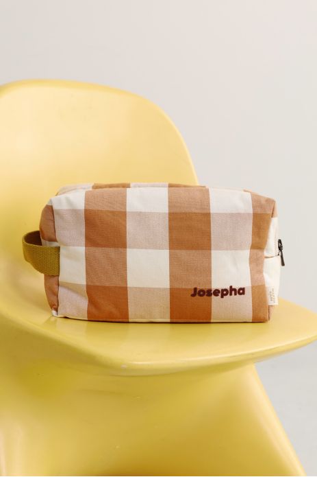 personalisable checkered cotton toiletry bag
