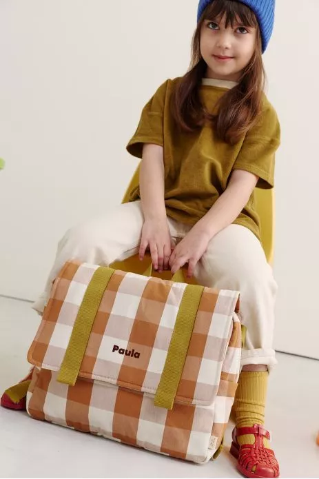 cartable maternelle enfant en coton à carreaux et personnalisable