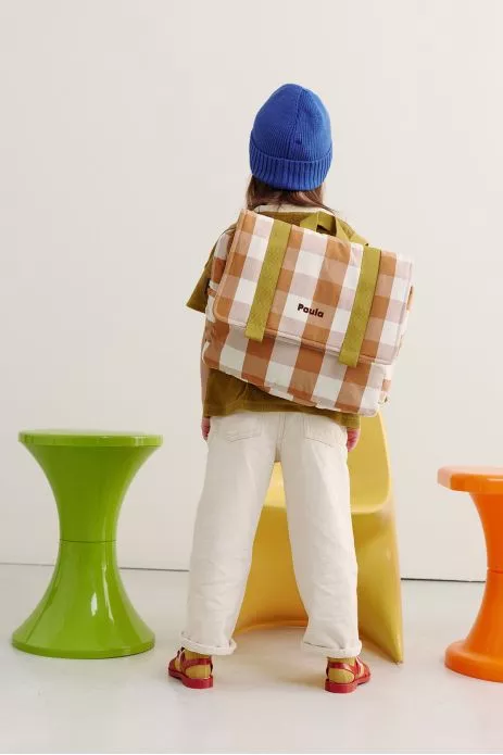 preschool backpack for children in checkered cotton, personalizable