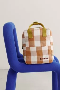 mochila infantil a cuadros de algodón y personalizable