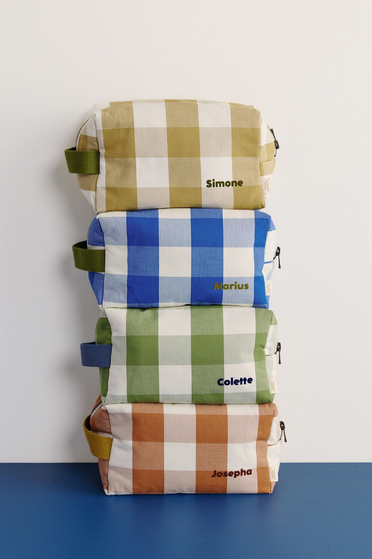 personalisable checkered cotton toiletry bag