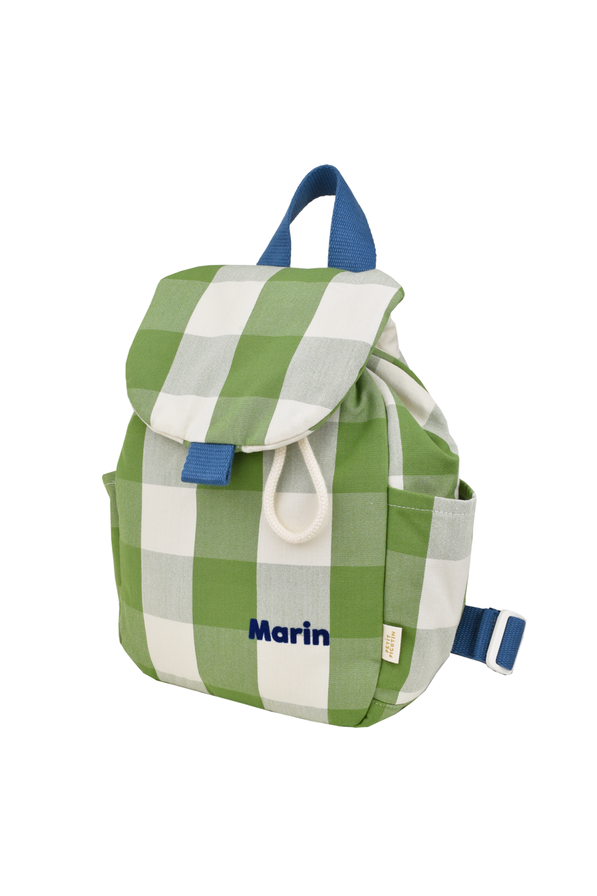 mochila infantil a cuadros de algodón y personalizable